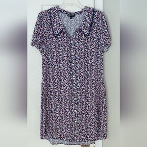 As U Wish Floral Lace Navy Pink Collar Office Button Front Vacation Dress. Sz 2X